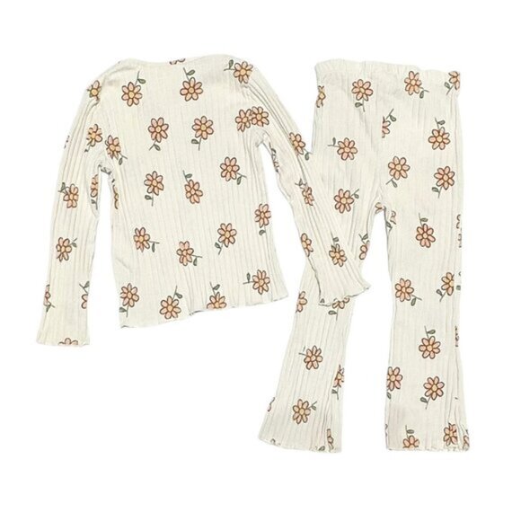 Zara Kids 2-Piece Floral Ribbed Flared Set Ecru - Picture 3 of 3